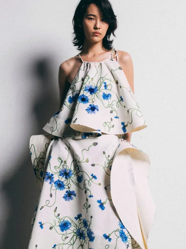 Cornflower Embroidered Frill Crop Top made by Stella McCartney