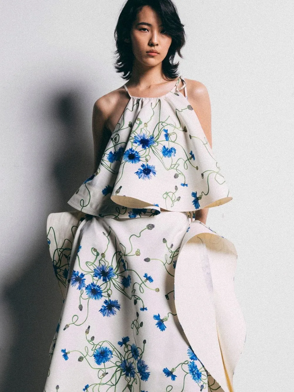 Cornflower Embroidered Frill Crop Top sold by Fashion Clinic