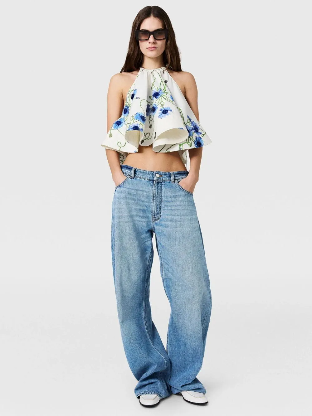 Cornflower Embroidered Frill Crop Top sold by Fashion Clinic product image thumbnail 3