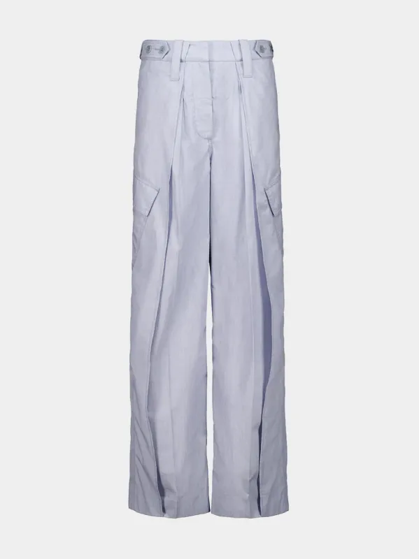 Blue Grey Layered Chambray Cargo Trousers made by Stella McCartney