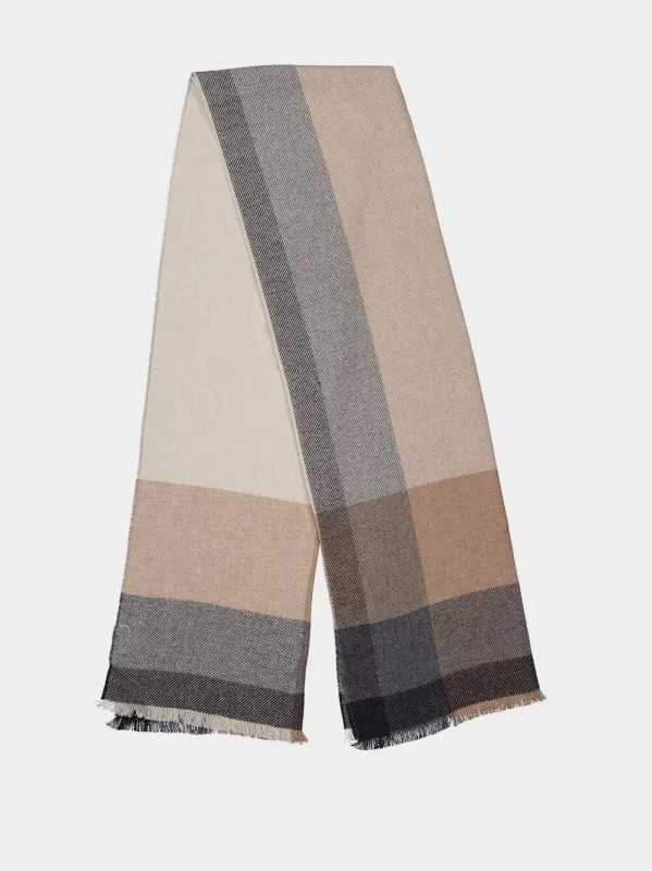 Beige Wool and Cashmere Striped Scarf made by Brunello Cucinelli