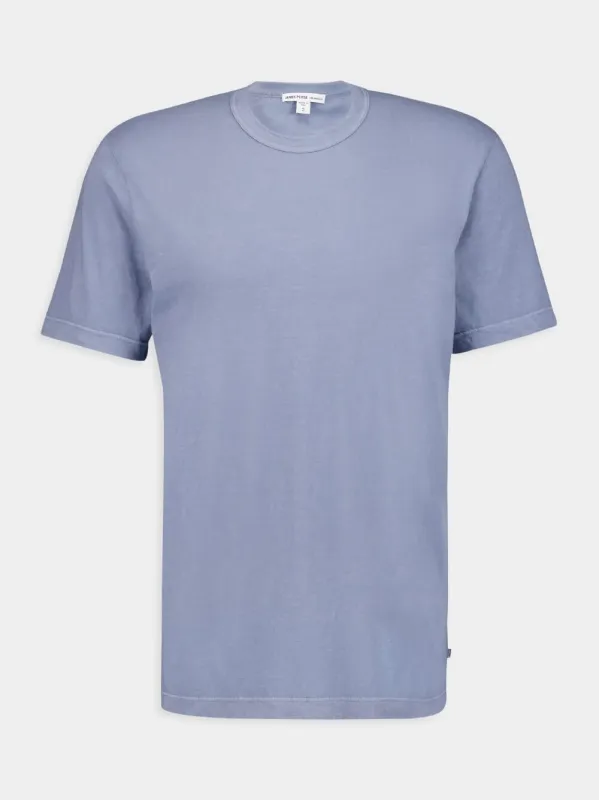 Short Sleeve Crew Neck Blue T-Shirt made by James Perse