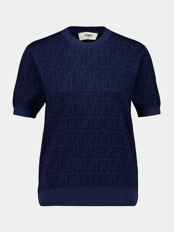 Blue FF Denim Knit Pullover made by Fendi