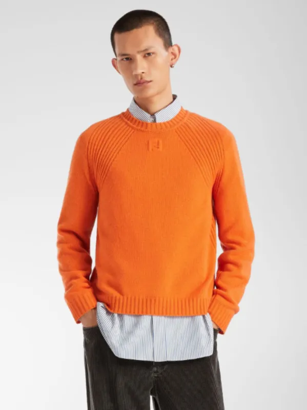 Orange Cashmere Crewneck Jumper made by Fendi