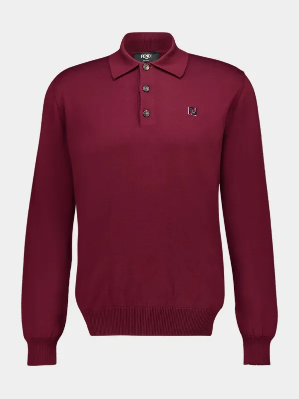 Burgundy Wool Long-Sleeve Polo made by Fendi