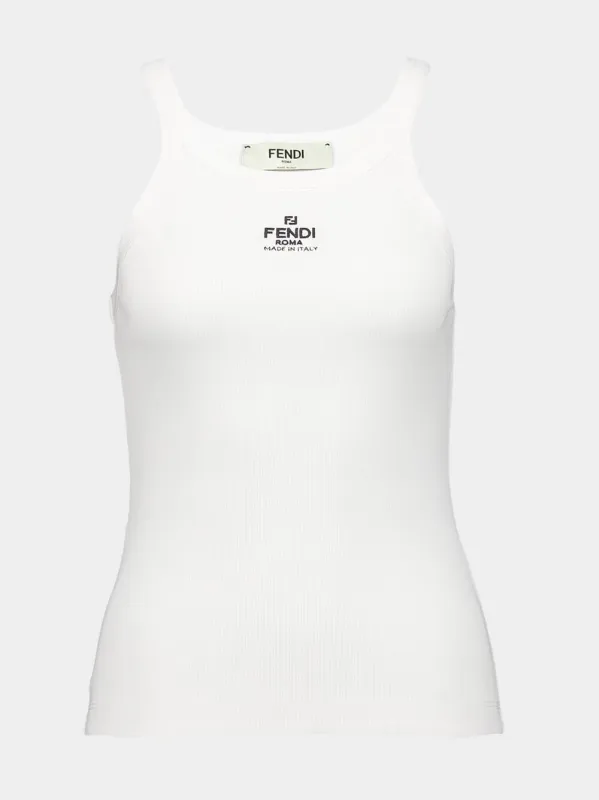 White Ribbed Cotton Logo Top made by Fendi