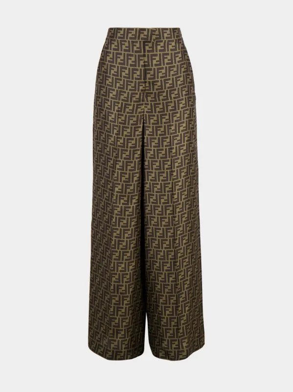 Brown FF Twill Wide-Leg Trousers made by Fendi