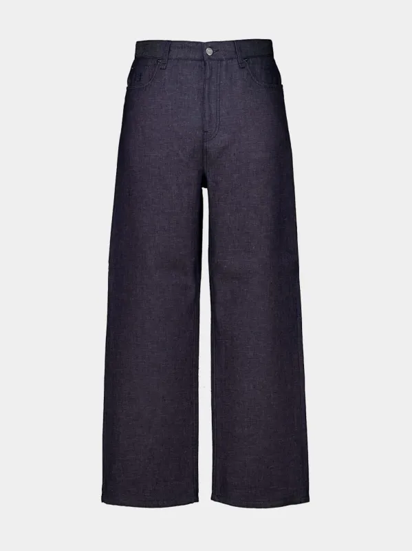 Dark Blue Straight-Cut Denim Jeans made by Fendi