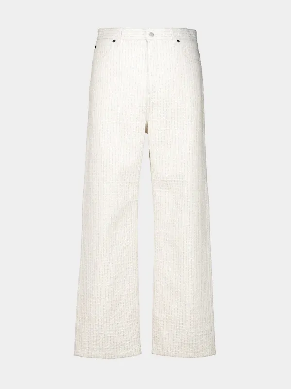 White Denim Jeans with Beige Topstitching made by Fendi