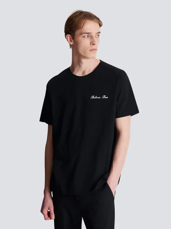 Black Embroidered Signature T-shirt made by Balmain