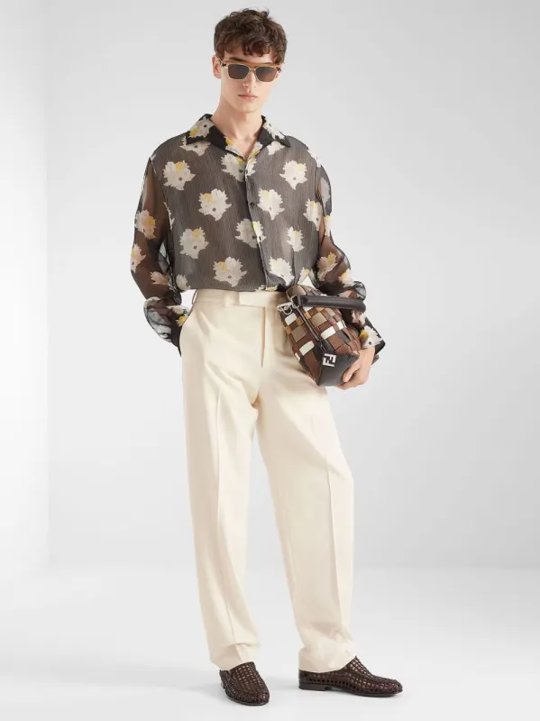 Beige Wool Gabardine Tailored Trousers made by Fendi