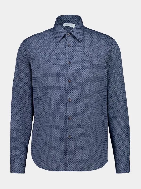 Navy Blue Ferragamo Monogram Shirt made by Salvatore Ferragamo