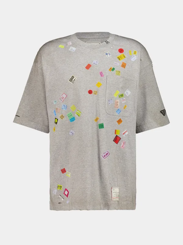 Grey Price Tag Sticker Printed T-Shirt made by Maison MIHARA YASUHIRO
