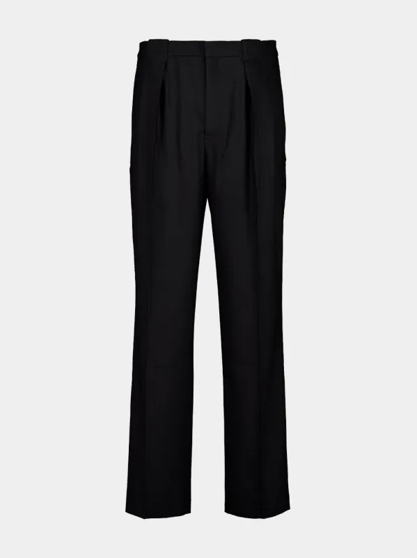 Black Pleated Straight-Leg Trousers made by Casablanca