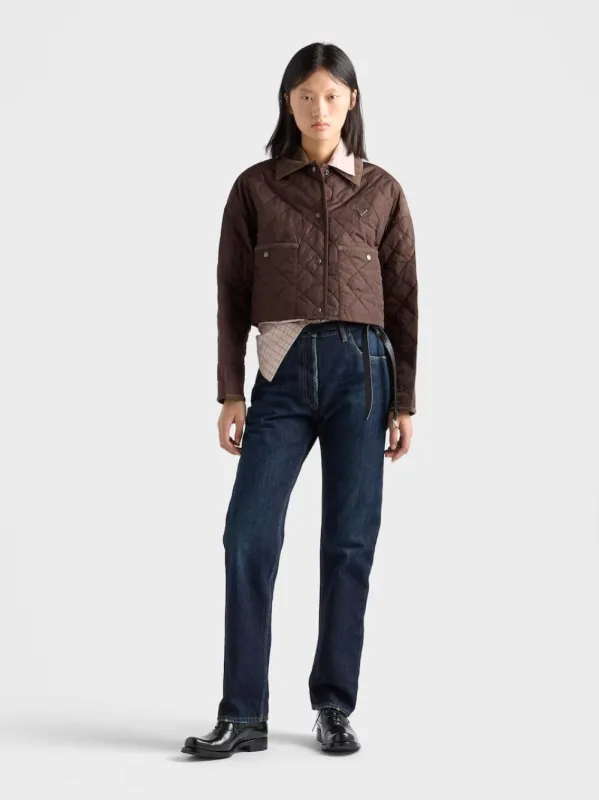 Cocoa Brown Re-Nylon Cropped Jacket made by Prada