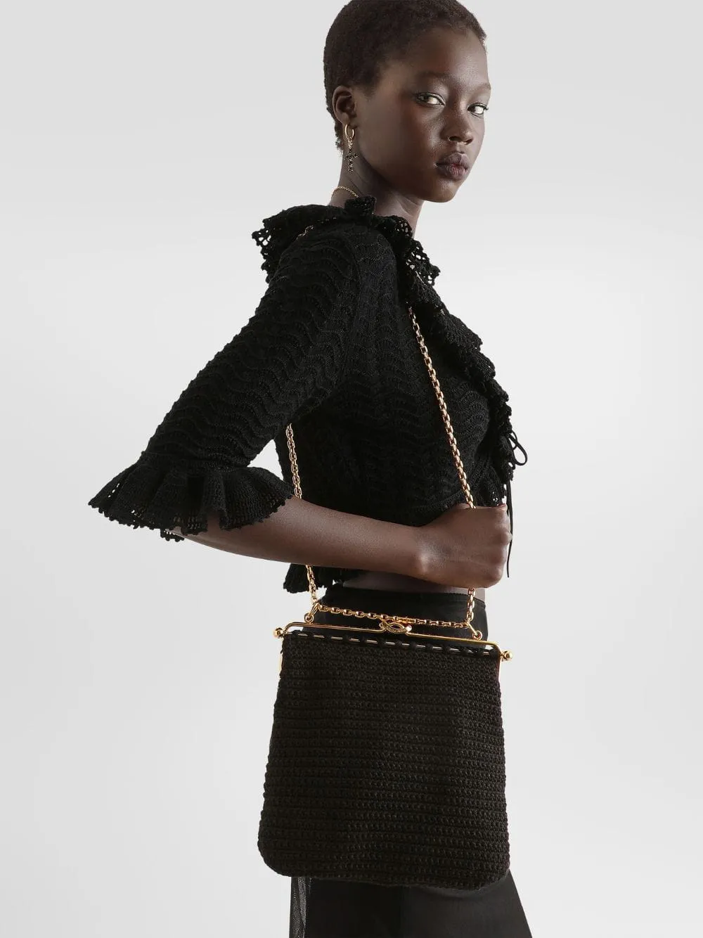 Black Dina Crochet Shoulder Bag sold by Fashion Clinic