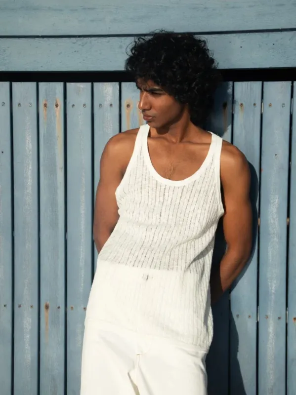 Off-White Thank Pointelle Knit Tank made by comma