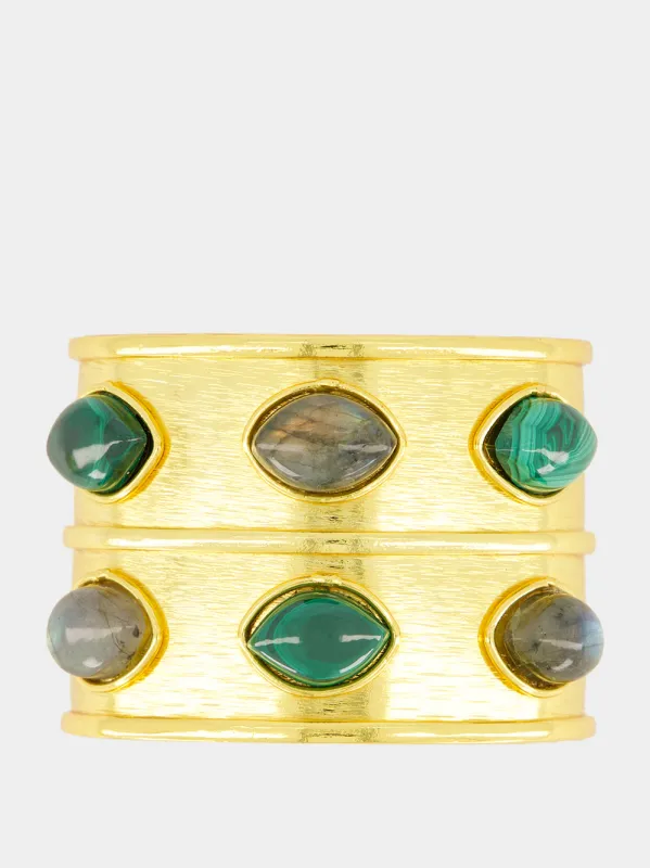 Green and Grey Wide Marquise Stone Cuff made by Fashion Clinic