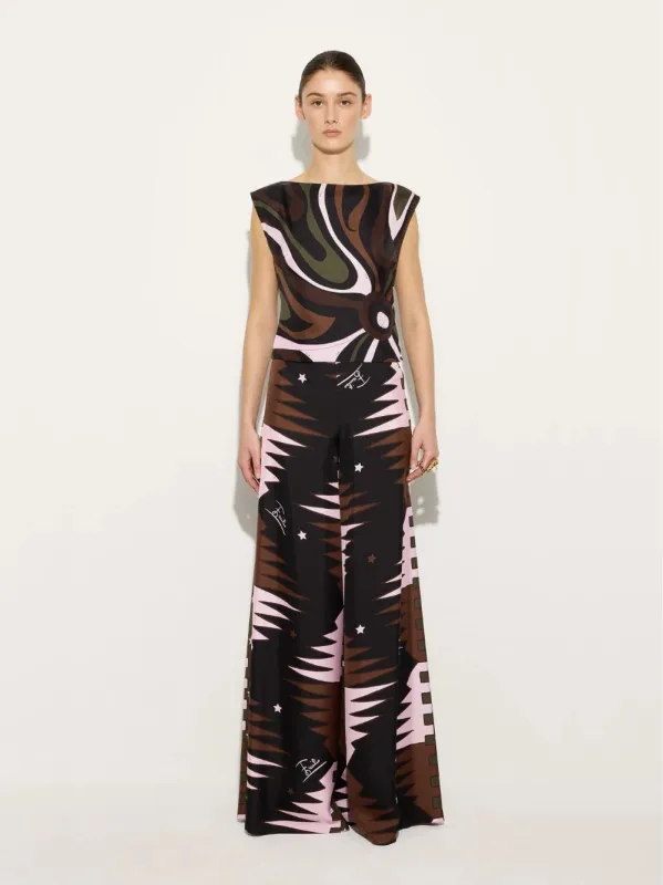Khaki and Pink Valdimontone Silk Pants made by Emilio Pucci