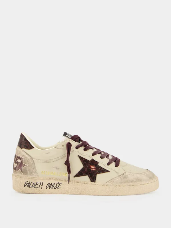 Cream and Burgundy Ball Star Sneakers made by Golden Goose
