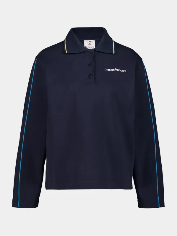 Navy Punto Collared Cotton Polo Sweatshirt made by Casablanca