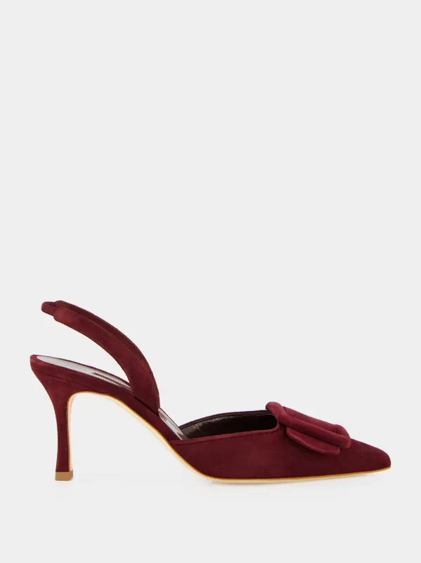 Dark Red Maysli 70 Suede Slingback Pumps made by Manolo Blahnik