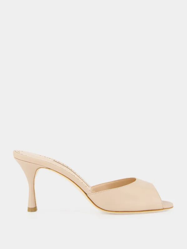 Nude Jada 70 High-Heel Leather Mules made by Manolo Blahnik