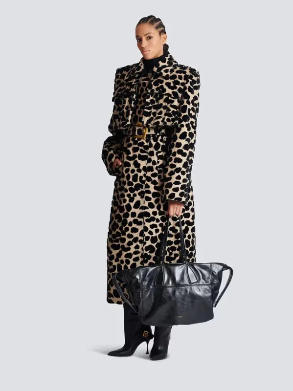 Black Track Shiny Leather Tote Bag made by Balmain