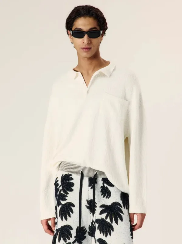 White Boxy Cotton Polo Knit made by comma