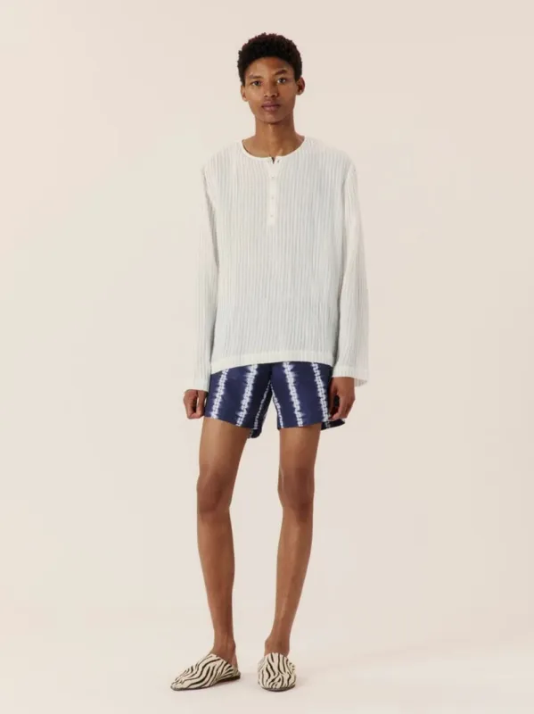 White Sheer Stripe Linen Henley made by comma