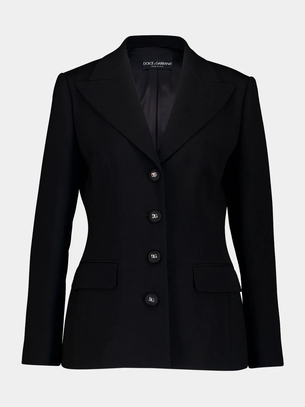 Black Double Wool Crêpe Blazer sold by Fashion Clinic