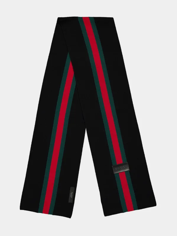 Black Striped Wool Cashmere Scarf made by Gucci