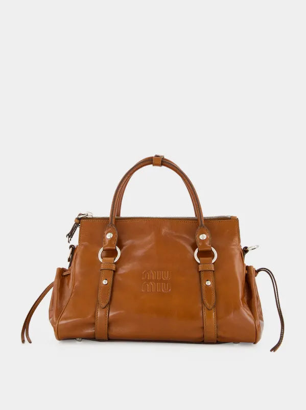 Palisander Shiny Leather Handbag made by Miu Miu