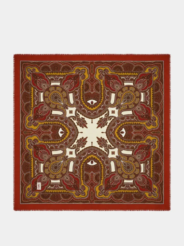 Red Paisley Wool Twill Square Scarf made by Yves Saint Laurent