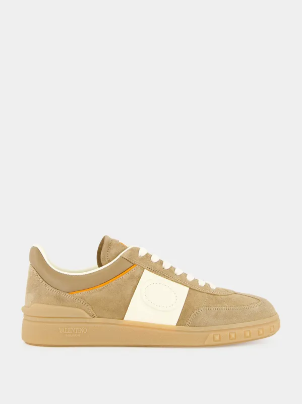 Khaki and Ivory Upvillage Low Top Leather Trainers made by Valentino Garavani