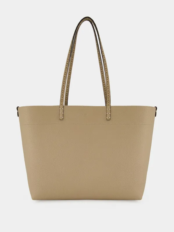 Beige Roll Medium Leather Tote Bag made by Fendi