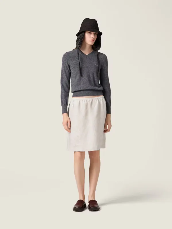 Slate Grey V-Neck Wool Jumper made by Miu Miu