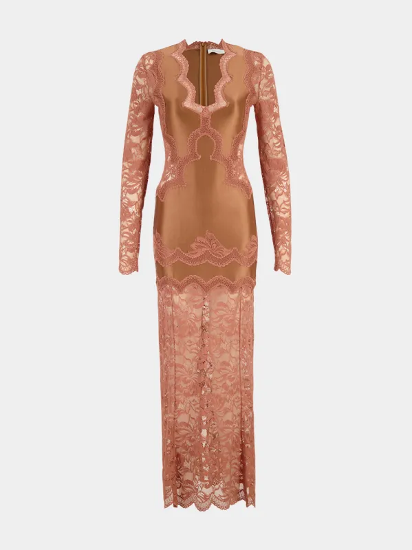 Caramel Long Lace Maxi Dress made by Rabanne