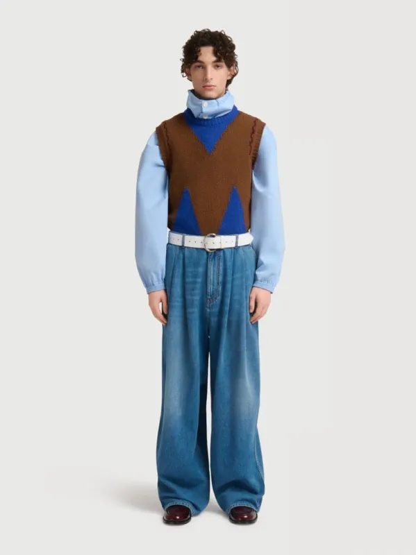 Ocean Blue Double-Pleat Denim Trousers made by Marni