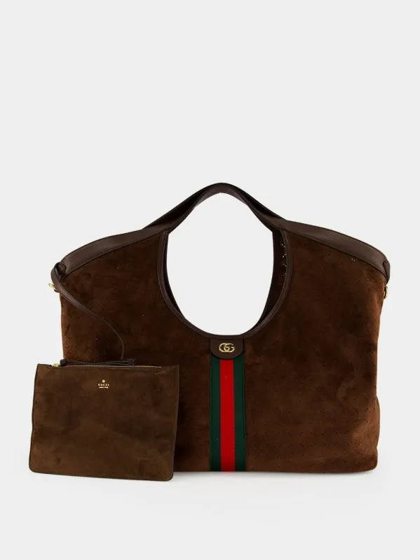 Dark Brown GG Suede Giglio Large Tote Bag made by Gucci