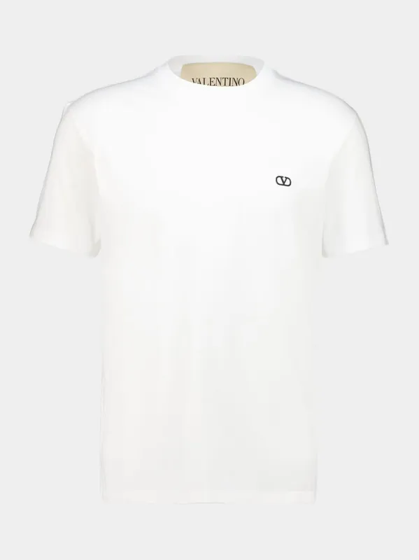 White Cotton T-Shirt with VLogo Embroidery made by Valentino Garavani