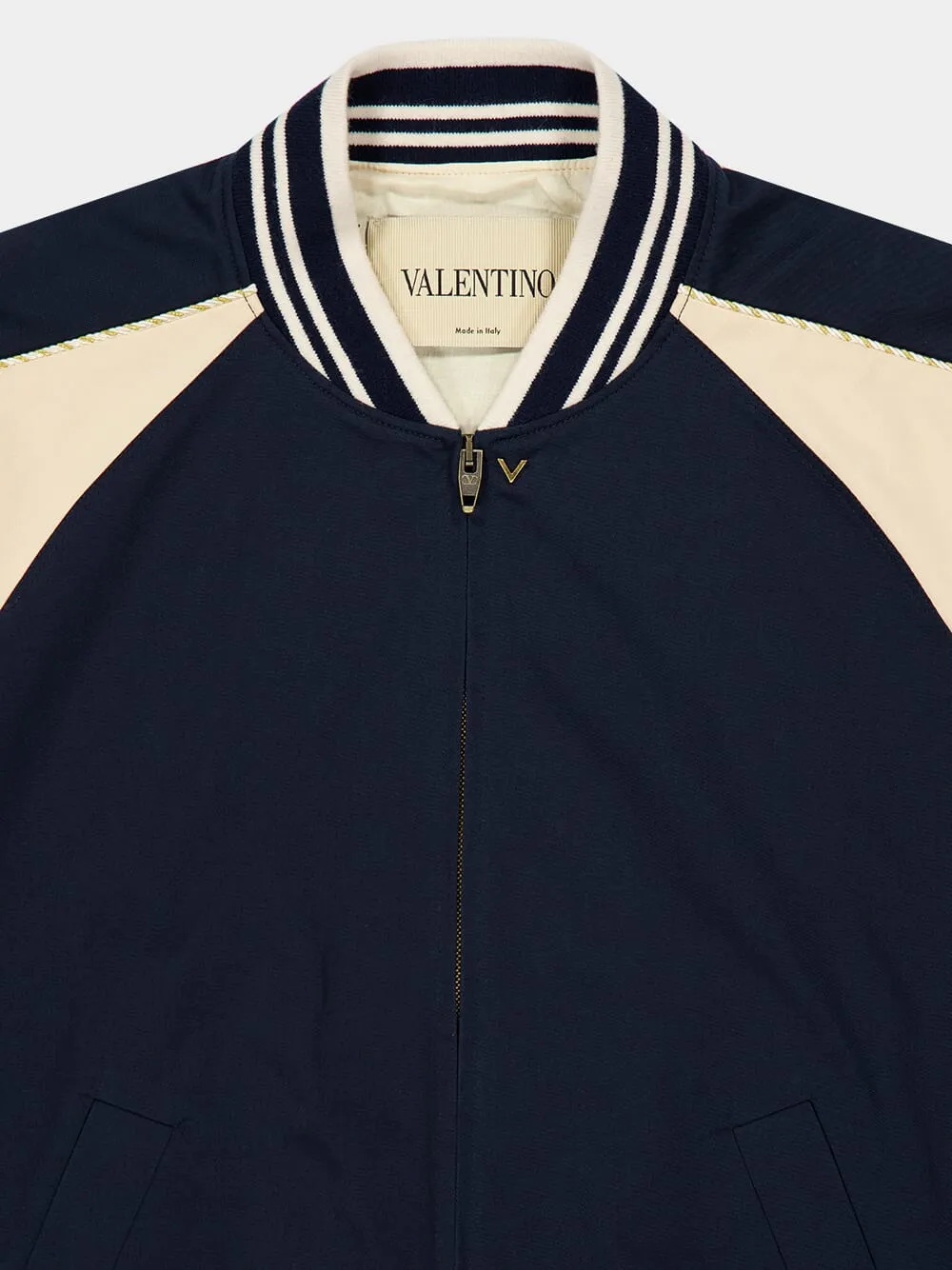 Navy Blue Cotton Bomber Jacket sold by Fashion Clinic product image thumbnail 3