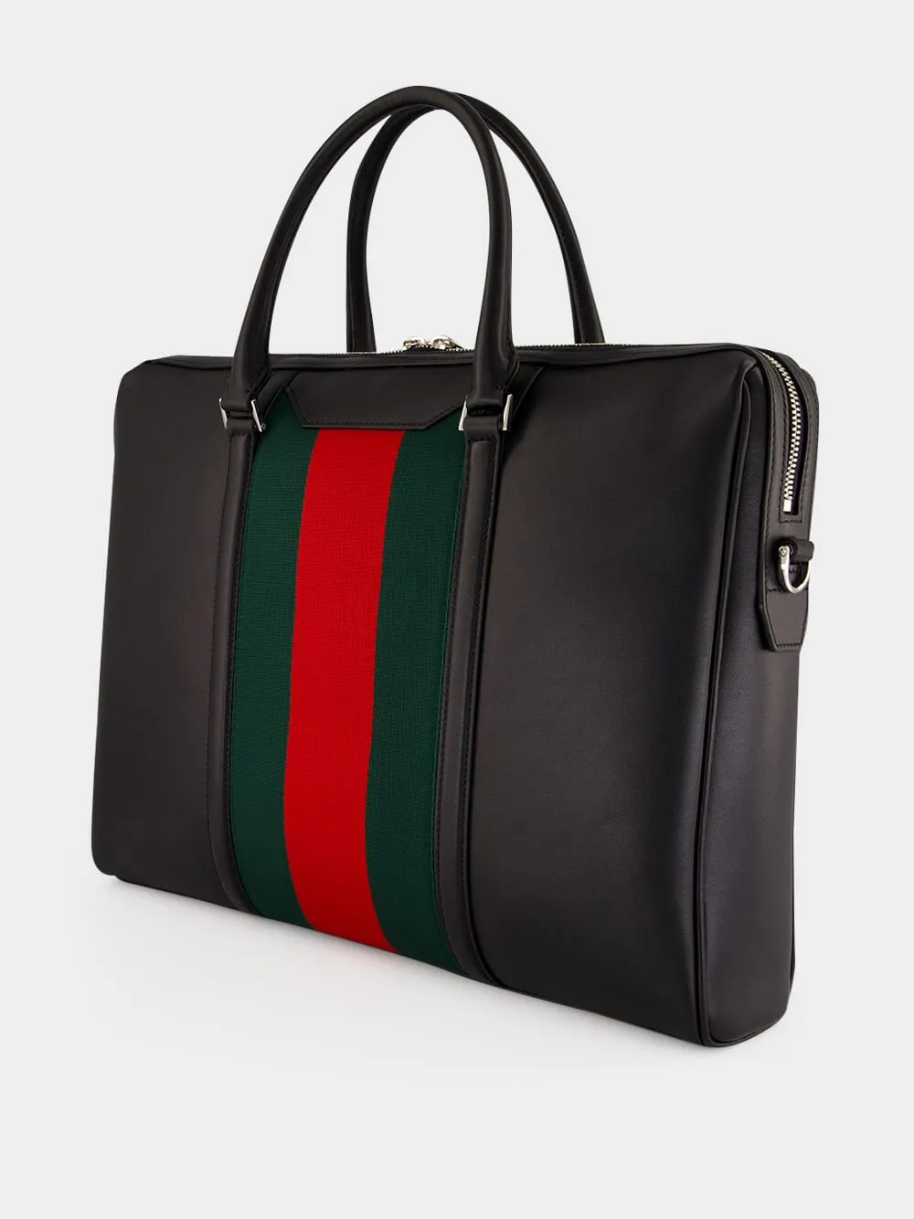 Black Leather Mega Web Medium Briefcase sold by Fashion Clinic product image thumbnail 4