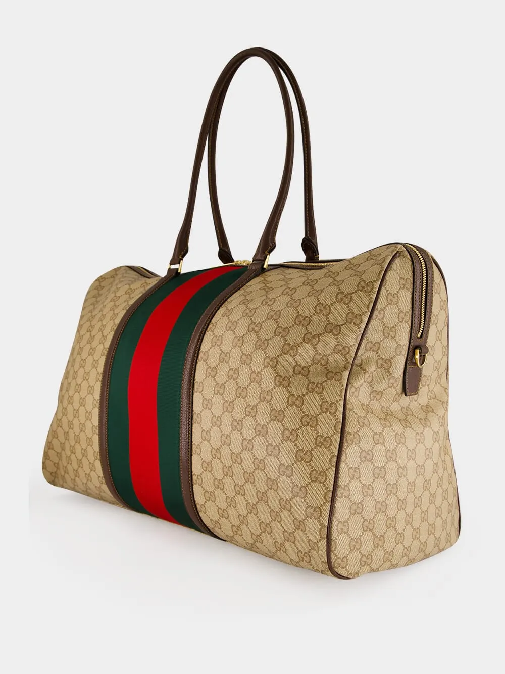 Sand and Brown Medium GG Duffle Bag with Web sold by Fashion Clinic product image thumbnail 4