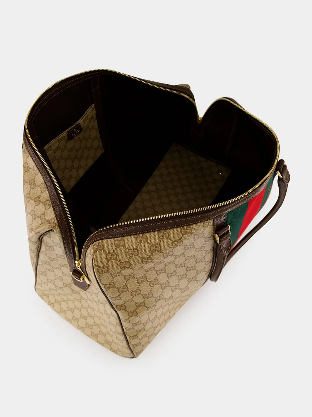 Sand and Brown Medium GG Duffle Bag with Web sold by Fashion Clinic product image thumbnail 5