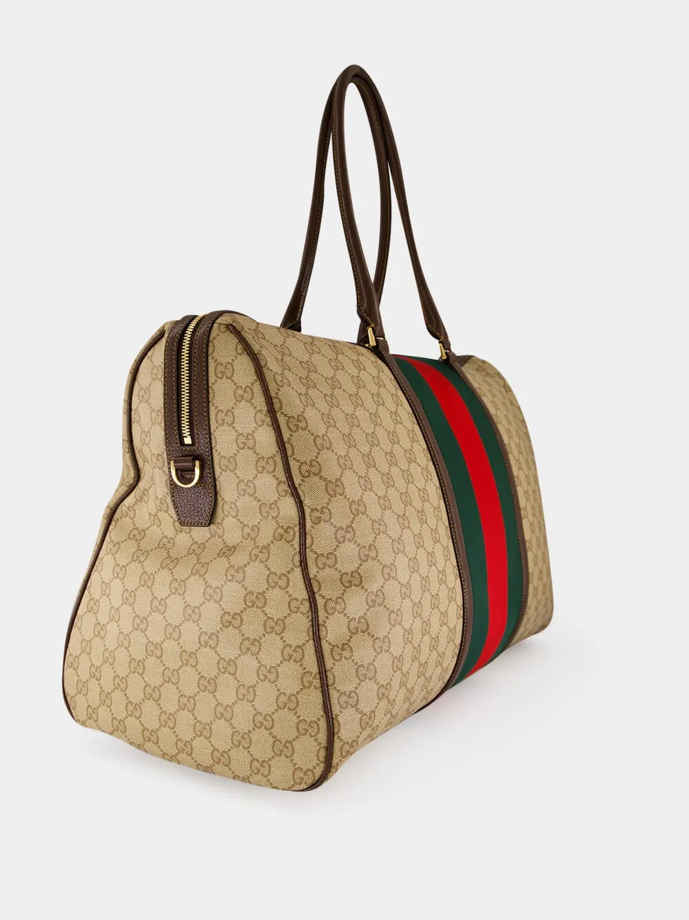 Sand and Brown Medium GG Duffle Bag with Web sold by Fashion Clinic product image thumbnail 2