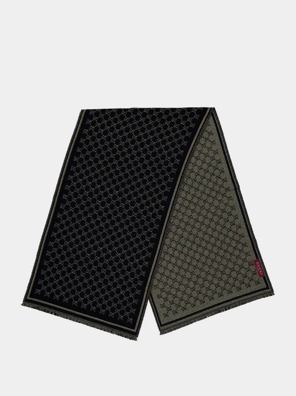 Black and Dark Green Wool Scarf made by Gucci