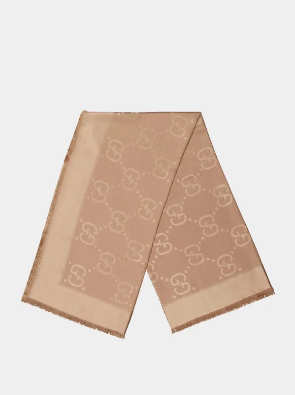 GG Jacquard Silk-Wool Camel Shawl made by Gucci
