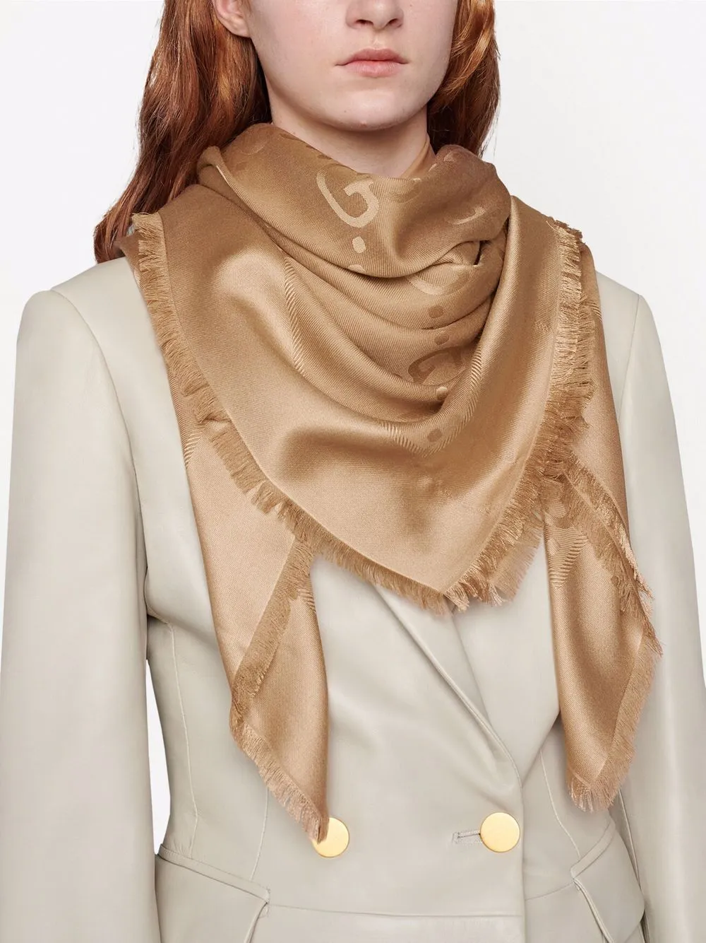 GG Jacquard Silk-Wool Camel Shawl sold by Fashion Clinic product image thumbnail 2