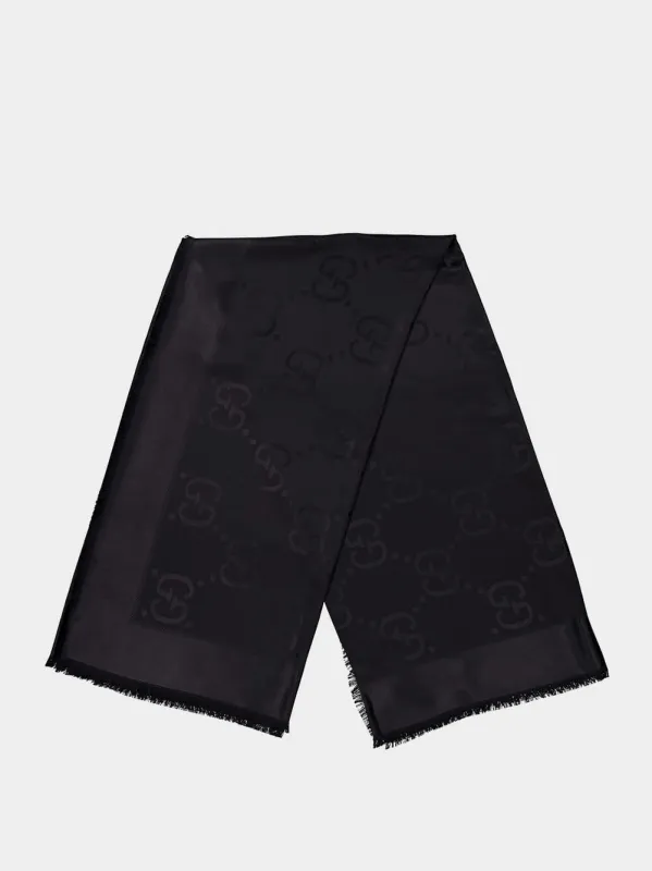 GG Jacquard Silk-Wool Black Shawl made by Gucci